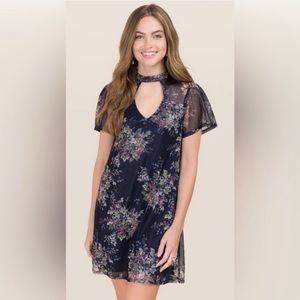Navy Floral V-Neck Mini Dress